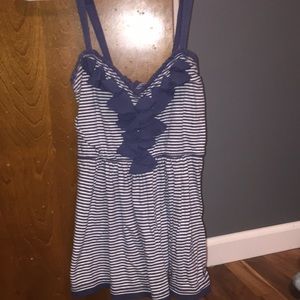 Ruffled blue and white striped tank top